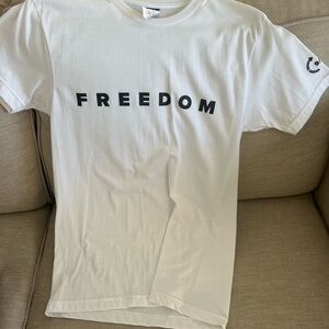 White Graphic Tee with FREEDOM Print